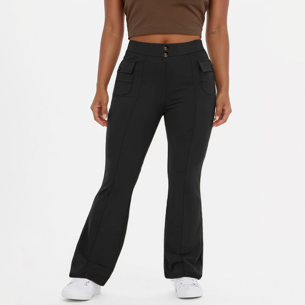 Flap Pocket High Waist Bell-Bottom Pants
