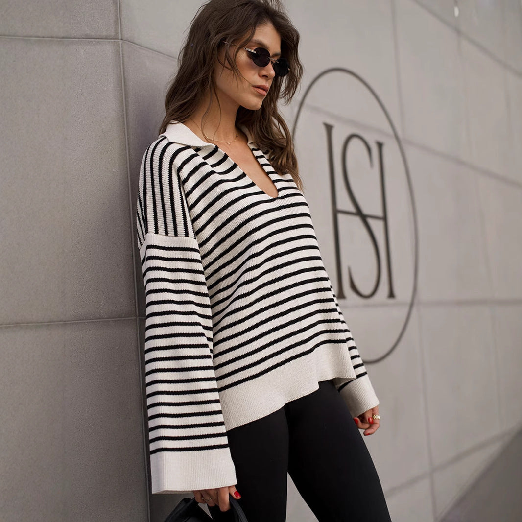 Striped Long Sleeve Loose Pullover Sweater
