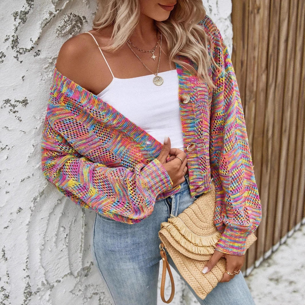Color Retro Cardigan All-match Sweater Women