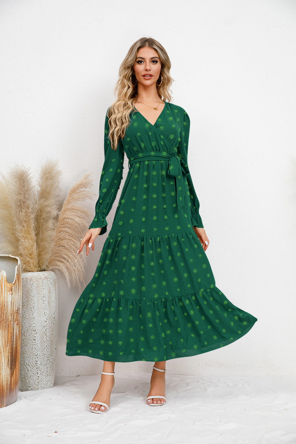 Textured Tiered Maxi Wrap Dress