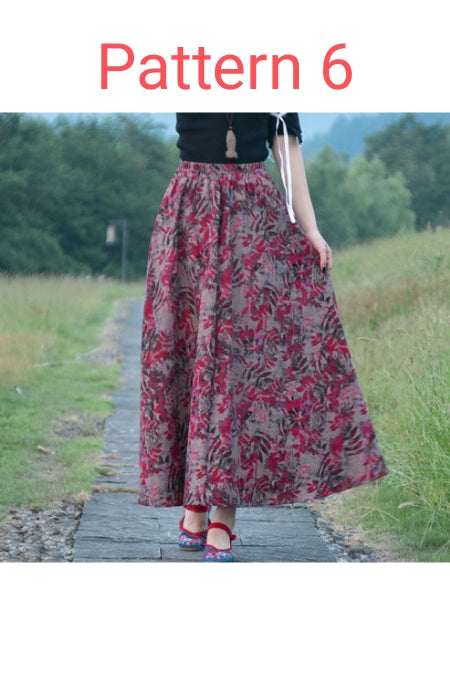 Bohemian Print Cotton Linen A-Line Maxi Skirt