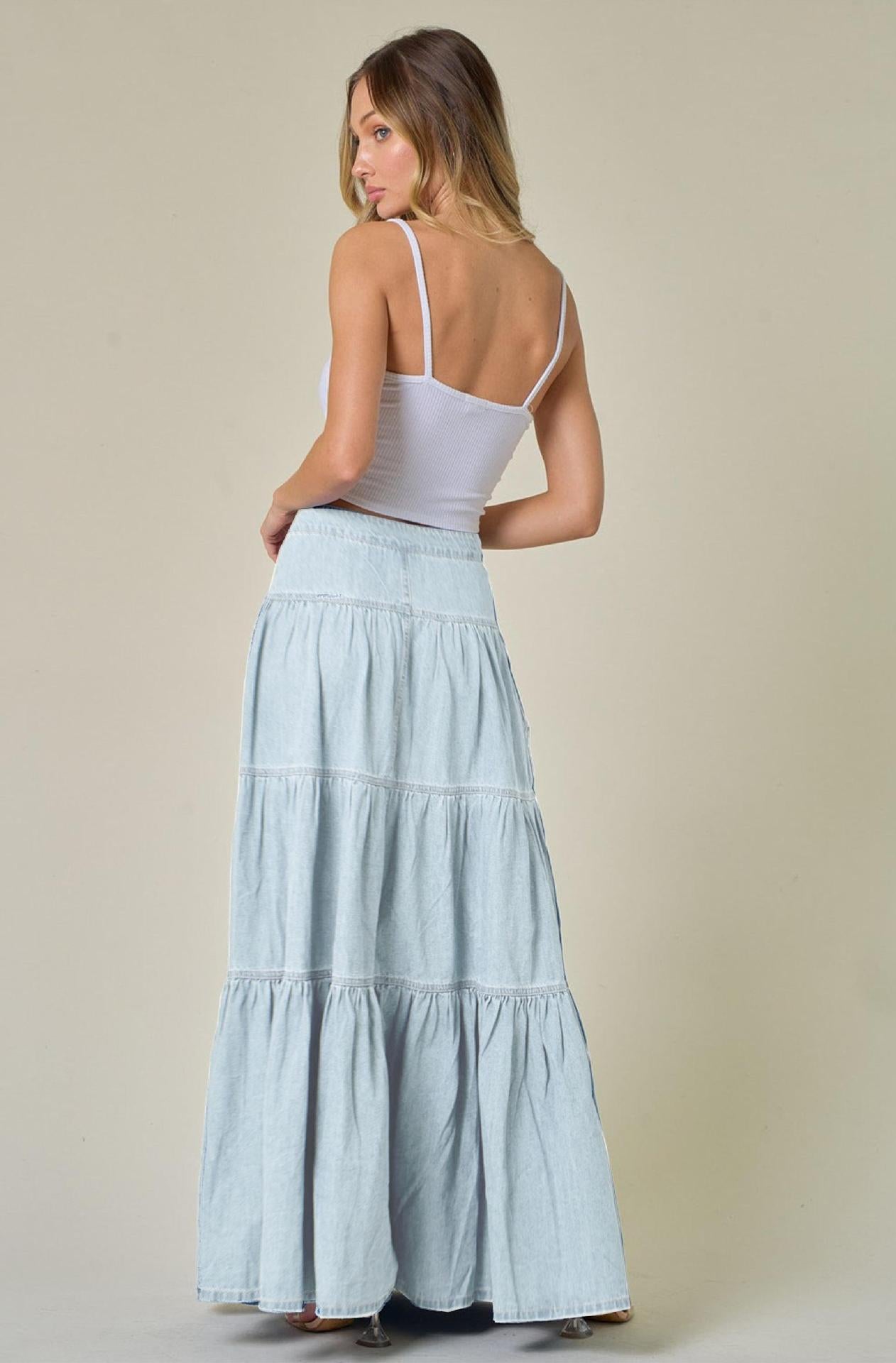 Low Waist Distressed, All-matching Denim Maxi Skirt