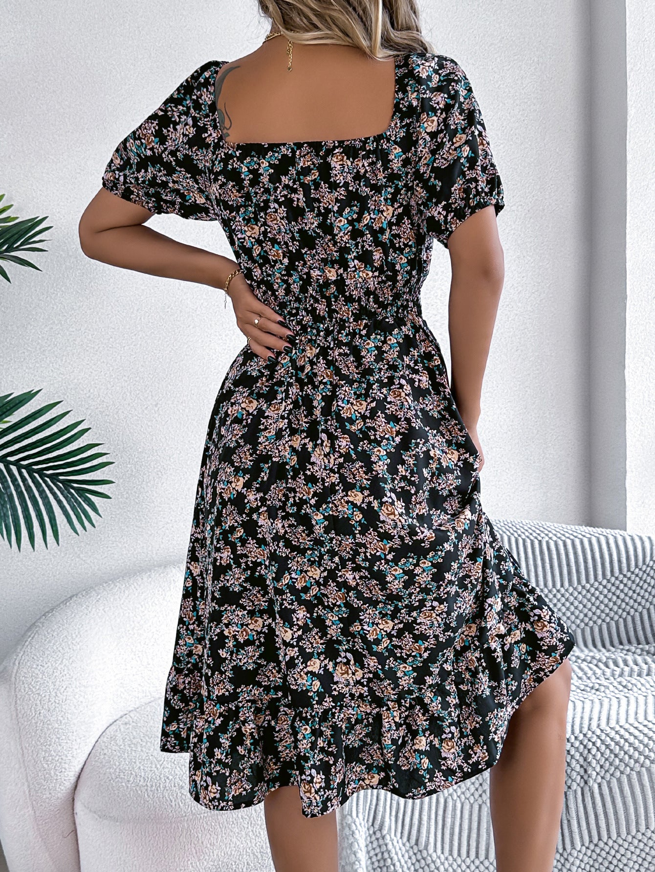 Smocked Floral Puff Sleeve Dress