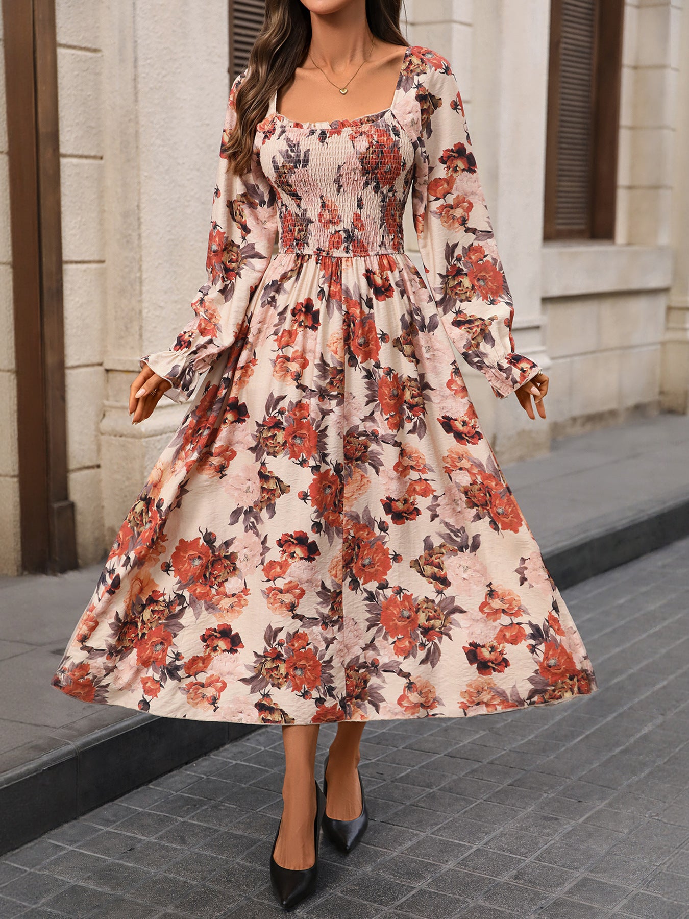 Retro French Romantic Elegant Printed Dress