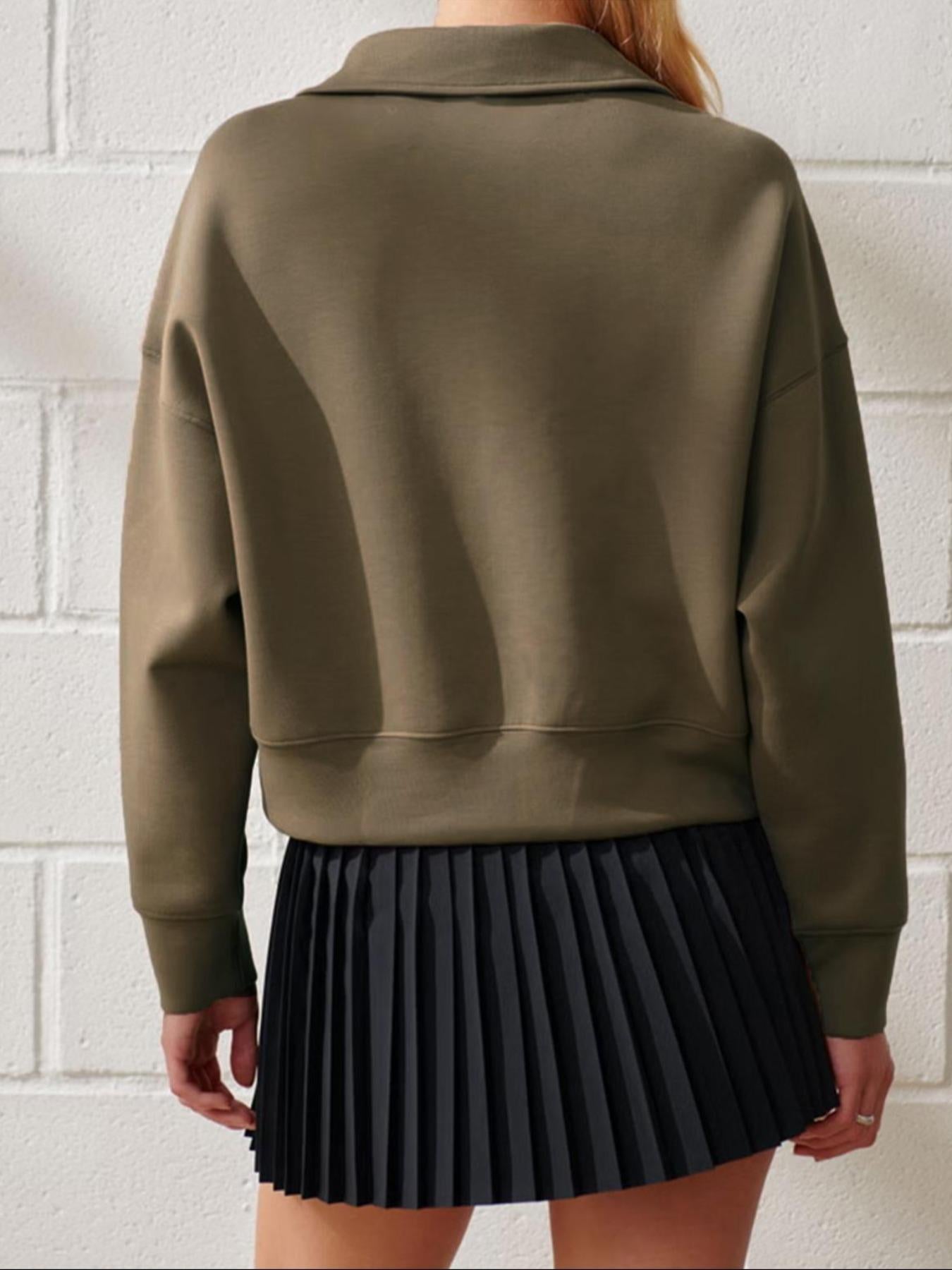 Polo Collared V-Neck Pullover Sweatshirt