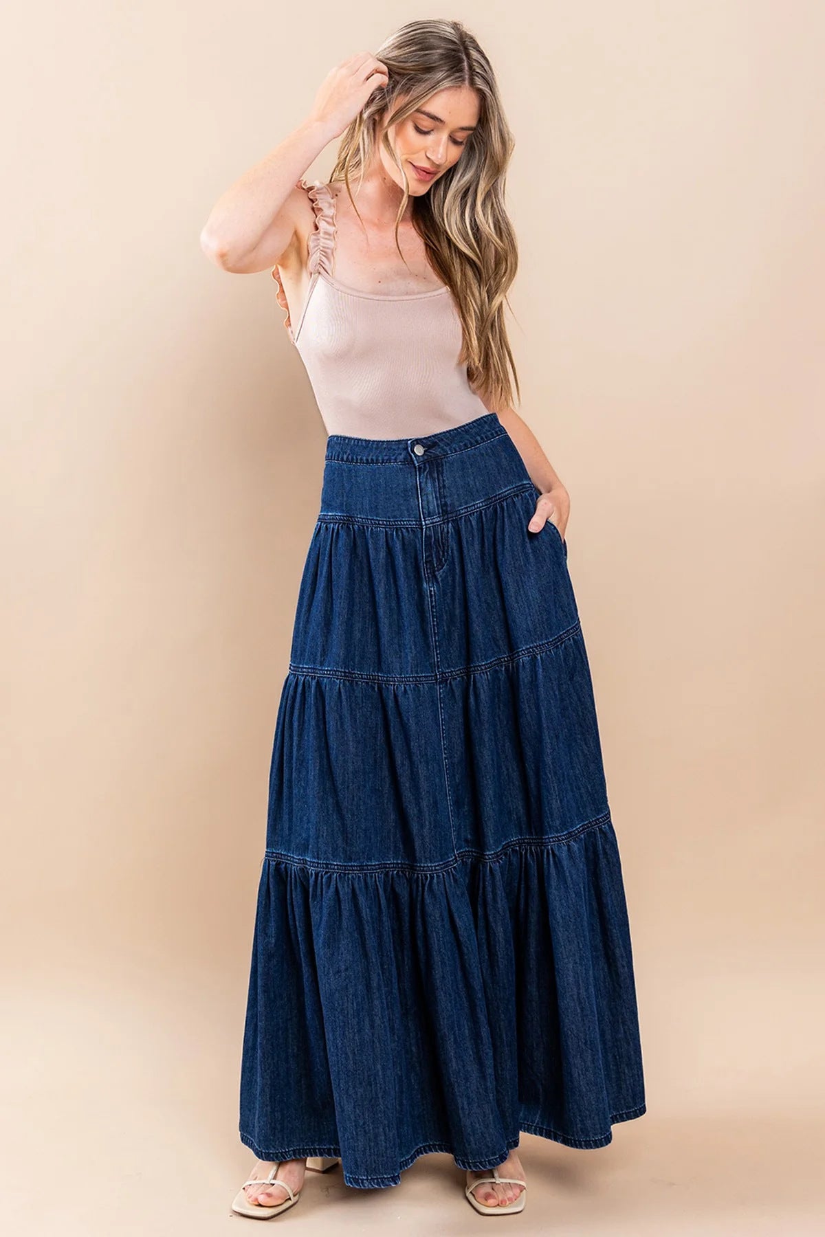 Low Waist Distressed, All-matching Denim Maxi Skirt