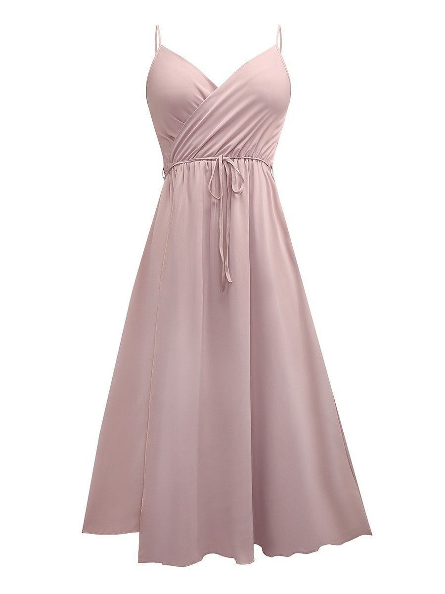 V-Neck Cami Slit Midi Dress with Tie-Waist