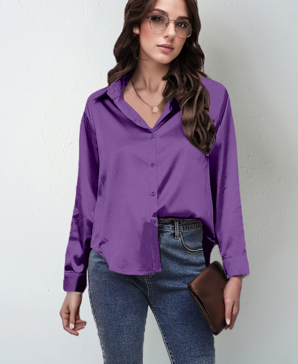 Silk-like Long-sleeved Shirt Top