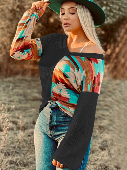 Southwestern Patchwork Sweater Top