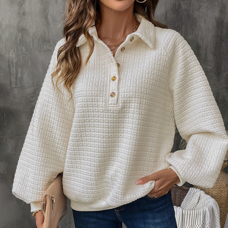 Textured Waffle Knit Button-Up Collar Sweater