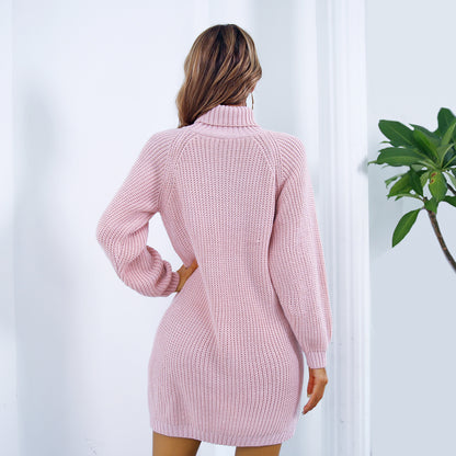 Button Detail Turtleneck Sweater Dress, Long sleeves