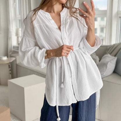 Oversized Cotton Gauze Shirt with Rope Belt