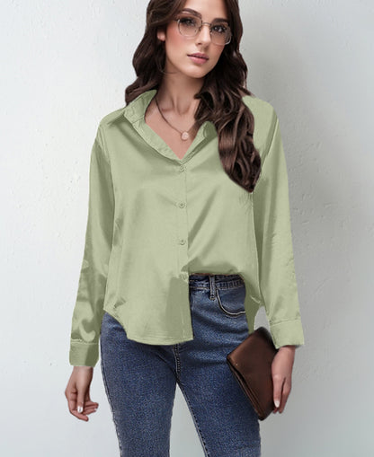 Silk-like Long-sleeved Shirt Top