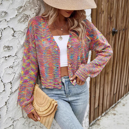 Color Retro Cardigan All-match Sweater Women