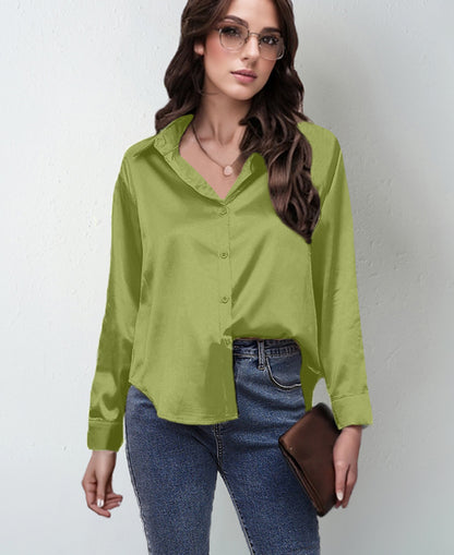 Silk-like Long-sleeved Shirt Top