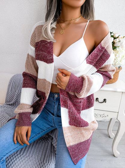 Plaid Sweater Casual Lantern Sleeves Cardigan