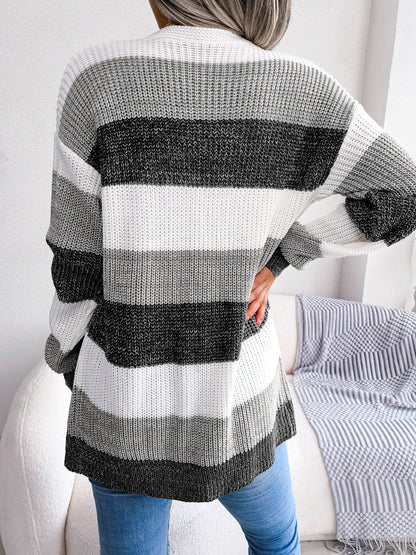 Plaid Sweater Casual Lantern Sleeves Cardigan