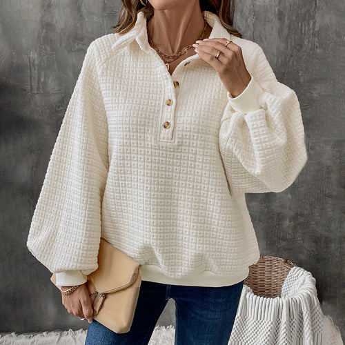 Textured Waffle Knit Button-Up Collar Sweater