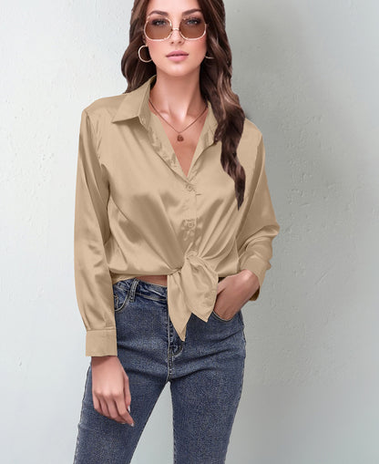 Silk-like Long-sleeved Shirt Top