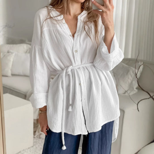 Oversized Cotton Gauze Shirt with Rope Belt