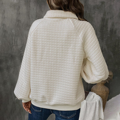 Textured Waffle Knit Button-Up Collar Sweater