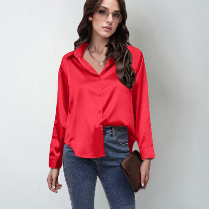 Silk-like Long-sleeved Shirt Top