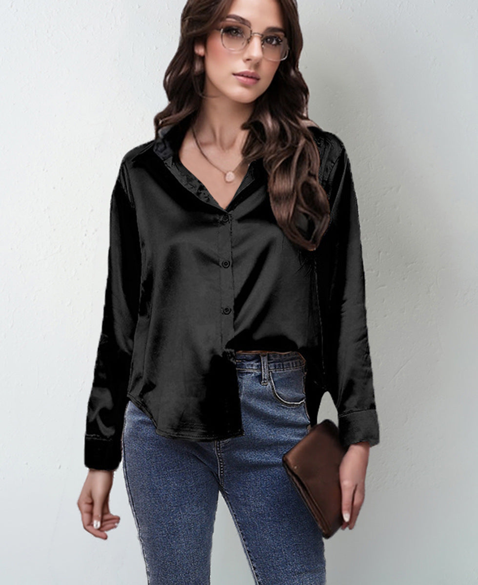 Silk-like Long-sleeved Shirt Top