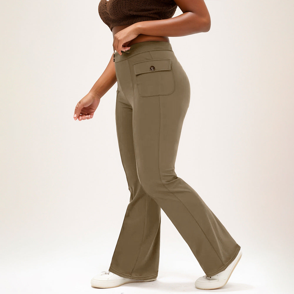 Flap Pocket High Waist Bell-Bottom Pants