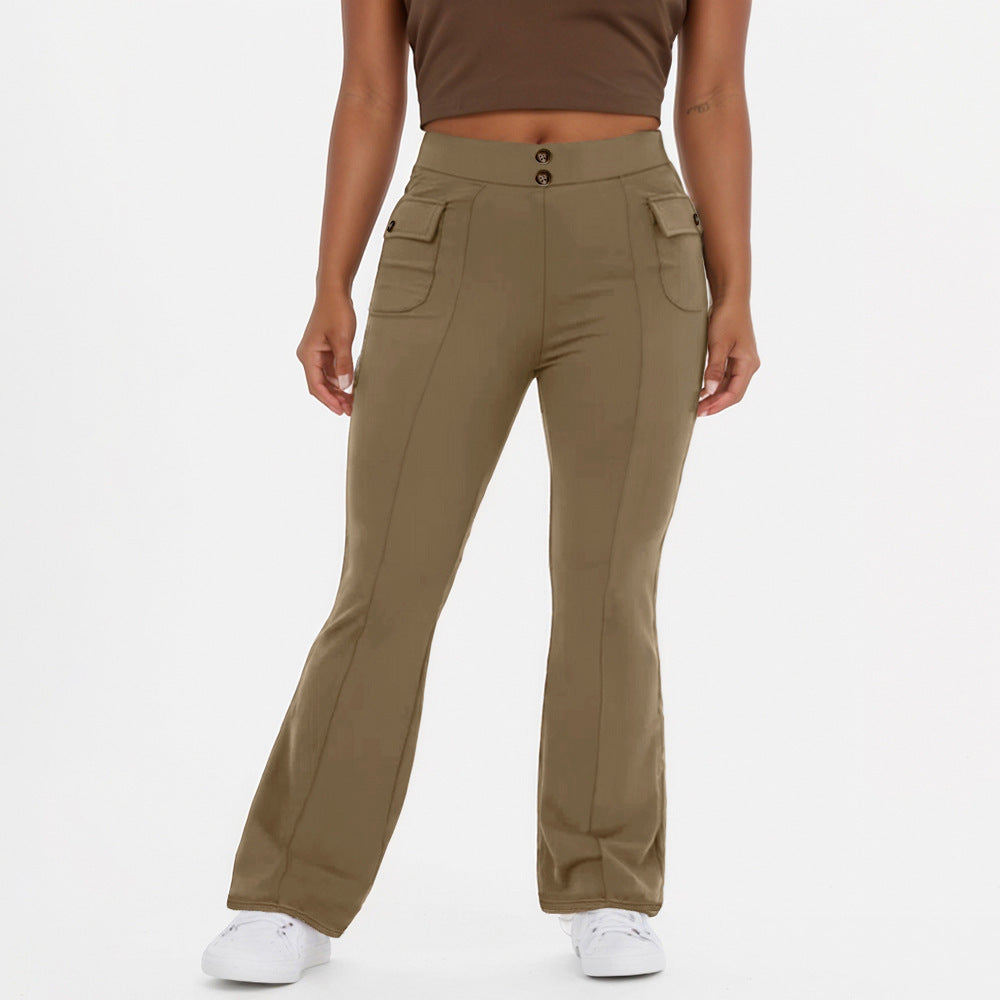 Flap Pocket High Waist Bell-Bottom Pants