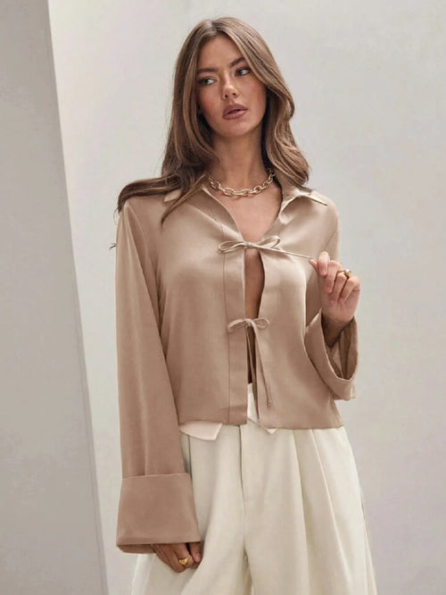 Long Sleeve Bowknot Cardigan Lace-up Shirt
