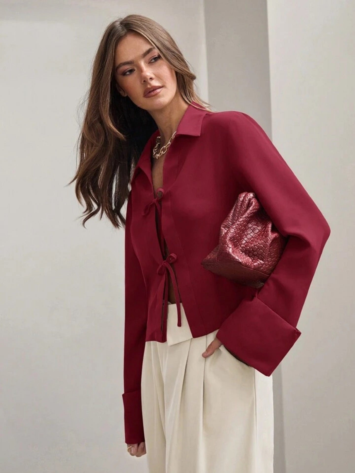 Long Sleeve Bowknot Cardigan Lace-up Shirt