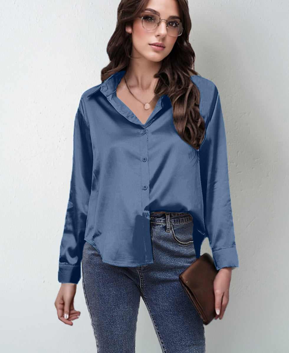 Silk-like Long-sleeved Shirt Top