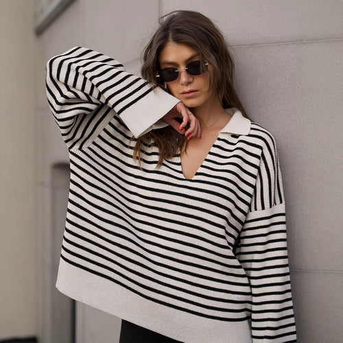 Striped Long Sleeve Loose Pullover Sweater