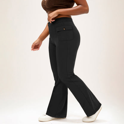 Flap Pocket High Waist Bell-Bottom Pants
