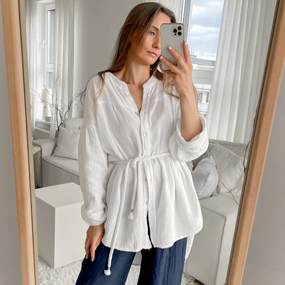 Oversized Cotton Gauze Shirt with Rope Belt