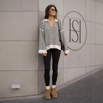 Striped Long Sleeve Loose Pullover Sweater