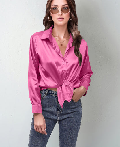 Silk-like Long-sleeved Shirt Top