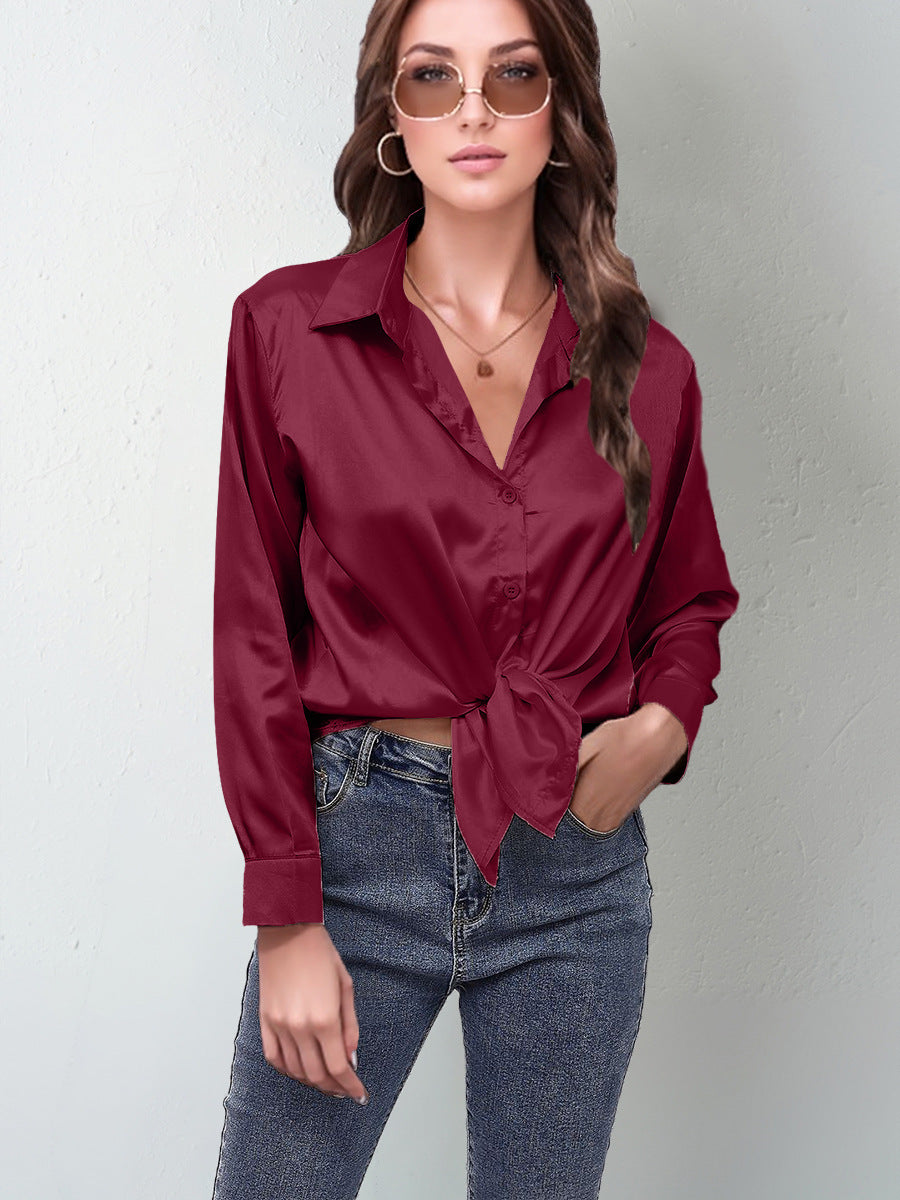 Silk-like Long-sleeved Shirt Top
