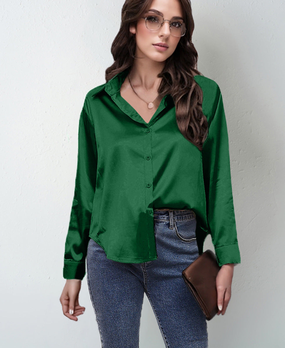 Silk-like Long-sleeved Shirt Top