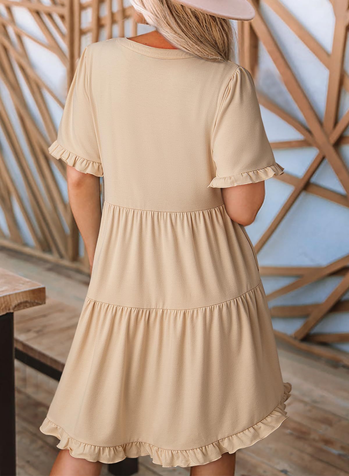 V-Neck Ruffle Sleeve Tiered A-Line Dress
