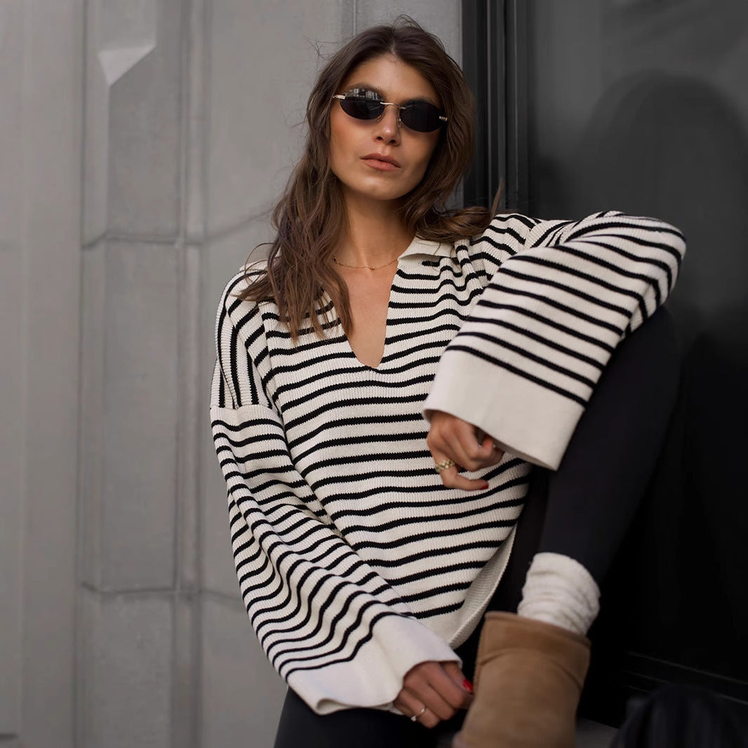 Striped Long Sleeve Loose Pullover Sweater