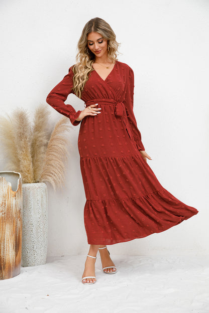 Textured Tiered Maxi Wrap Dress