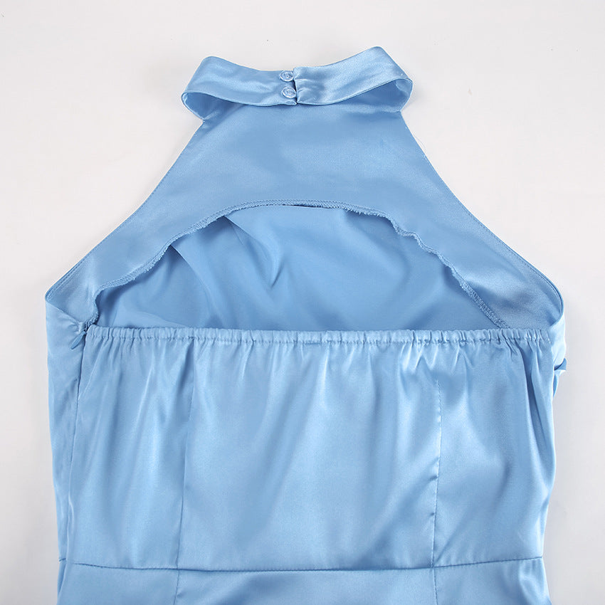 Satin Halter Sleeveless Split Dress