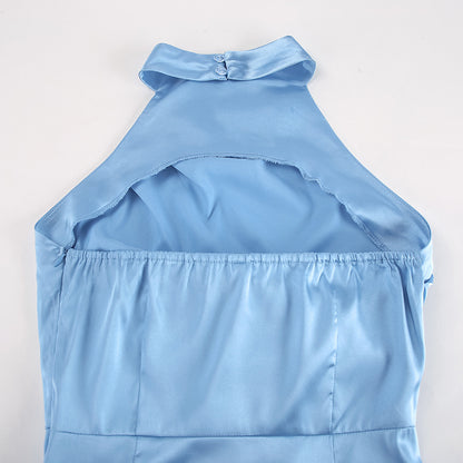 Satin Halter Sleeveless Split Dress