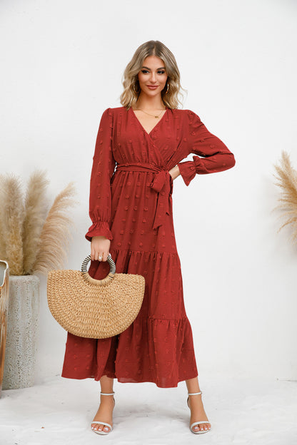 Textured Tiered Maxi Wrap Dress