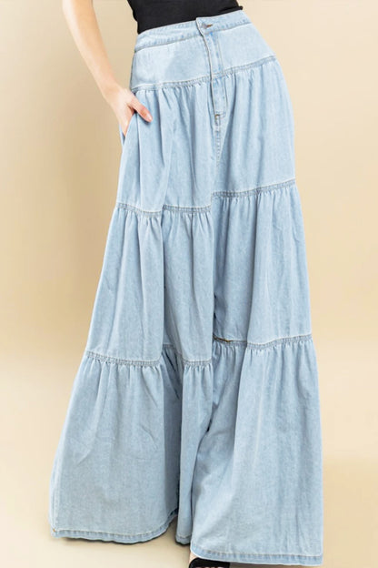 Low Waist Distressed, All-matching Denim Maxi Skirt