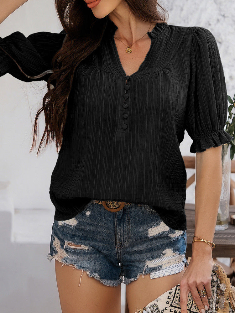 Temperament Leisure Commute Style Horn Half Sleeve Shirt
