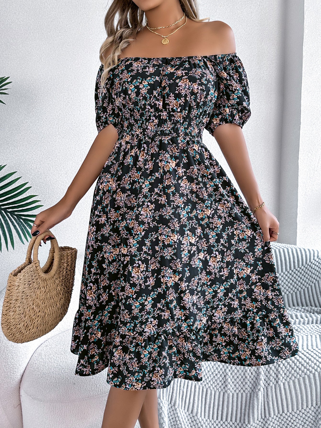 Smocked Floral Puff Sleeve Dress
