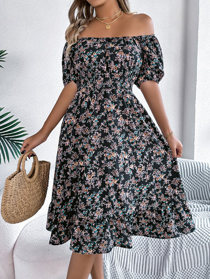 Smocked Floral Puff Sleeve Dress