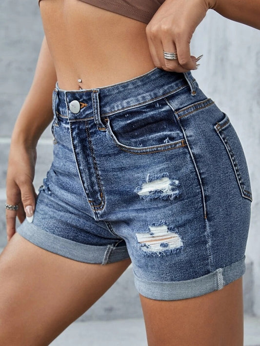 High Waist Ripped Denim Shorts